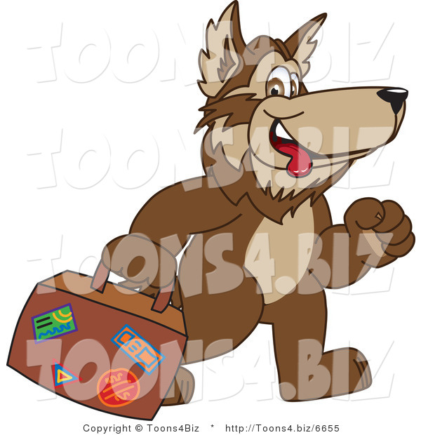 Vector Illustration of a Cartoon Wolf Mascot Carrying Luggage