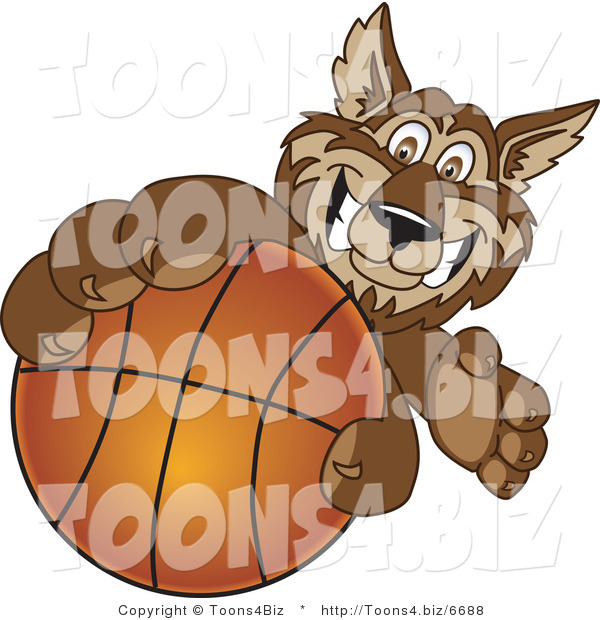 Vector Illustration of a Cartoon Wolf Mascot Grabbing a Basketball