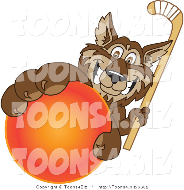 Vector Illustration of a Cartoon Wolf Mascot Grabbing a Hockey Ball
