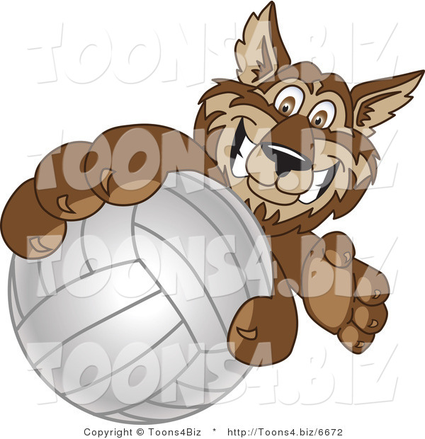Vector Illustration of a Cartoon Wolf Mascot Grabbing a Volleyball