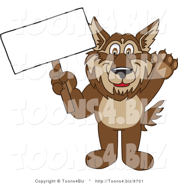 Vector Illustration of a Cartoon Wolf Mascot Holding a Blank Sign