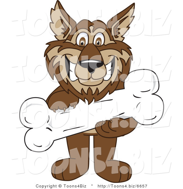 Vector Illustration of a Cartoon Wolf Mascot Holding a Bone