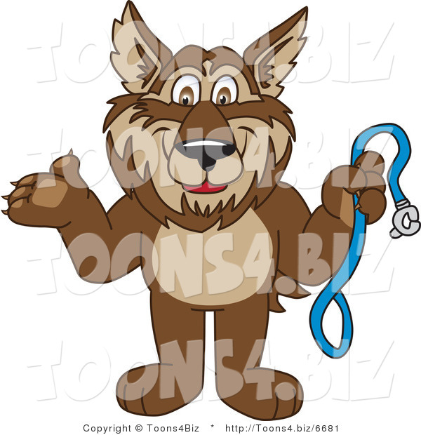 Vector Illustration of a Cartoon Wolf Mascot Holding a Leash
