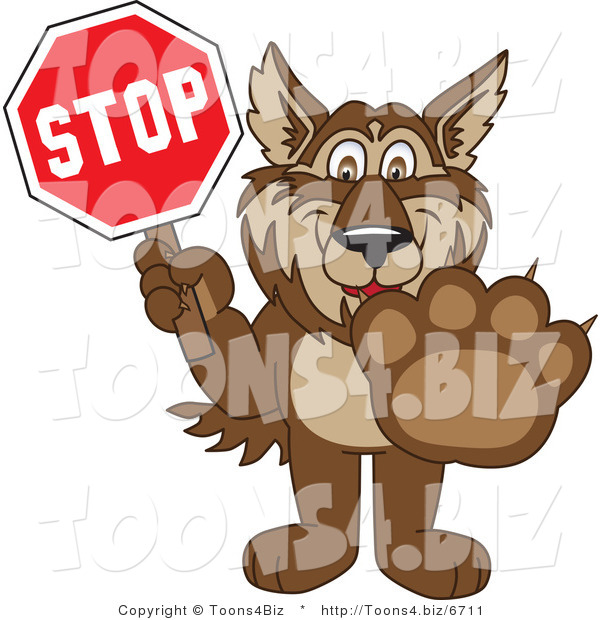 Vector Illustration of a Cartoon Wolf Mascot Holding a Stop Sign