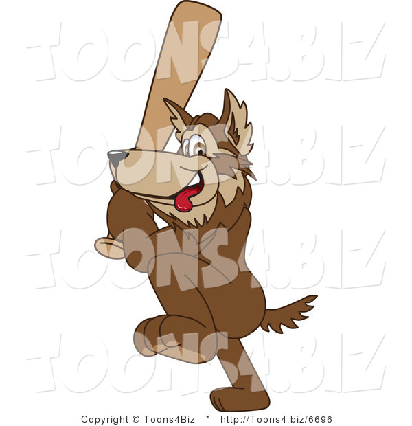 Vector Illustration of a Cartoon Wolf Mascot Playing Baseball