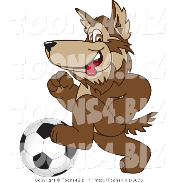 Vector Illustration of a Cartoon Wolf Mascot Playing Soccer