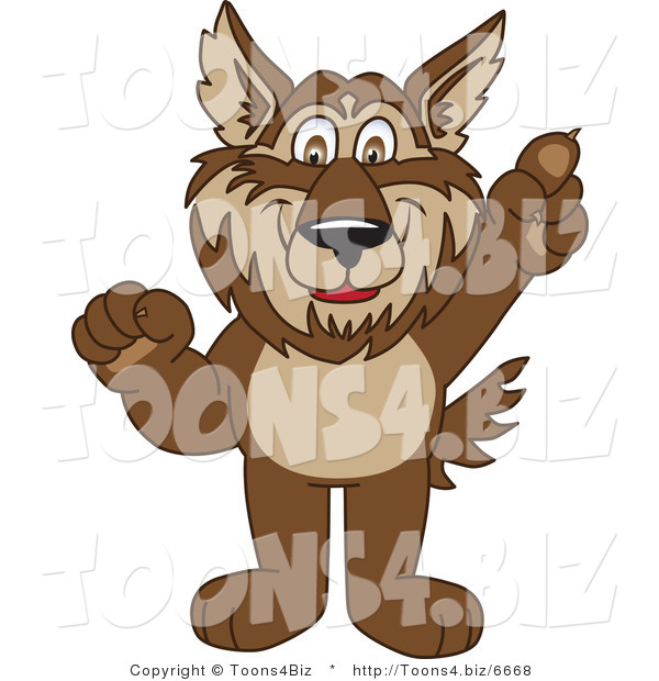 Vector Illustration of a Cartoon Wolf Mascot Pointing Upwards