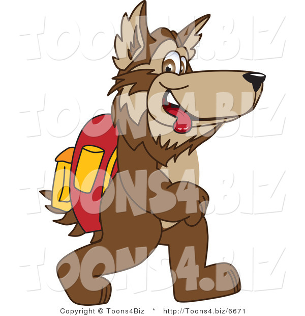 Vector Illustration of a Cartoon Wolf Mascot Walking to School