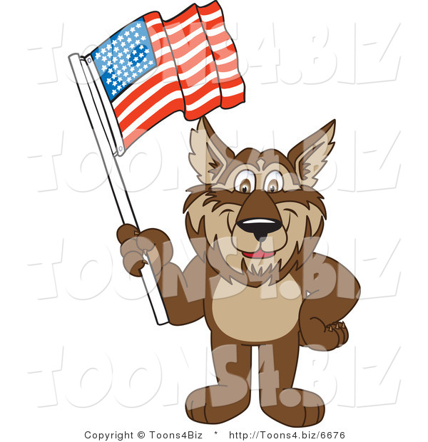 Vector Illustration of a Cartoon Wolf Mascot Waving an American Flag