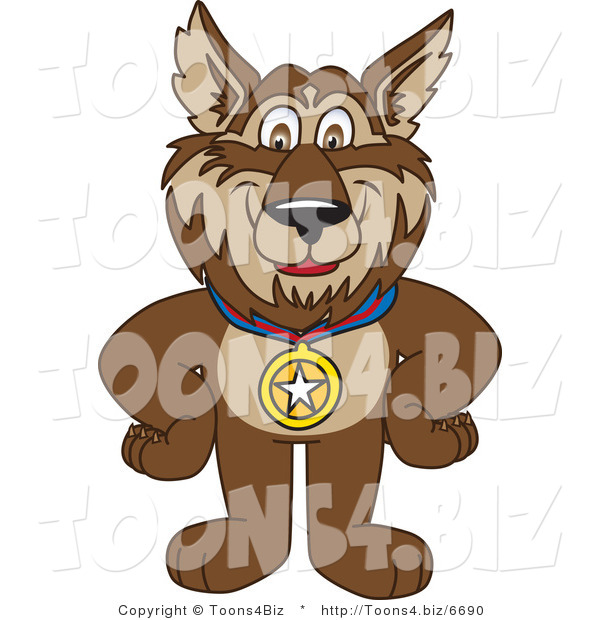 Vector Illustration of a Cartoon Wolf Mascot Wearing a Medal