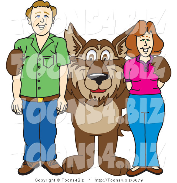 Vector Illustration of a Cartoon Wolf Mascot with Adults
