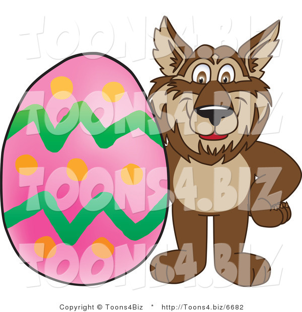 Vector Illustration of a Cartoon Wolf Mascot with an Easter Egg