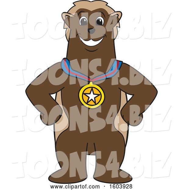 Vector Illustration of a Cartoon Wolverine Mascot Wearing a Sports Medal