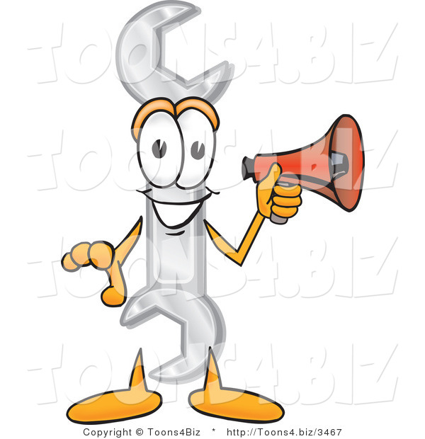 Vector Illustration of a Cartoon Wrench Mascot Holding a Megaphone