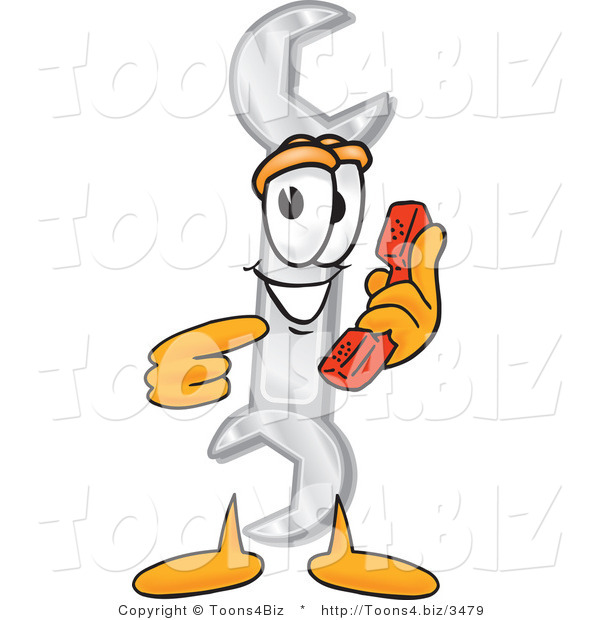 Vector Illustration of a Cartoon Wrench Mascot Holding a Telephone