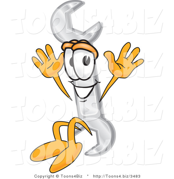 Vector Illustration of a Cartoon Wrench Mascot Jumping
