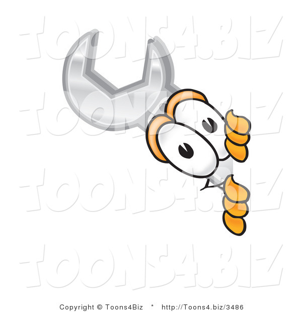 Vector Illustration of a Cartoon Wrench Mascot Peeking Around a Corner
