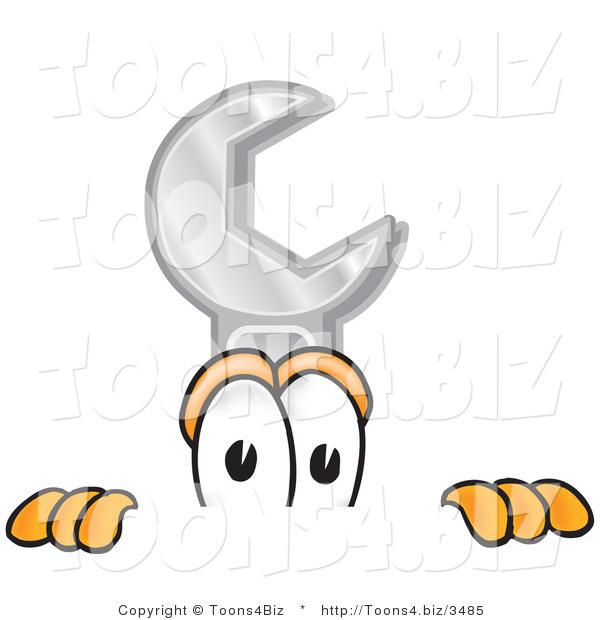 Vector Illustration of a Cartoon Wrench Mascot Peeking over a Surface