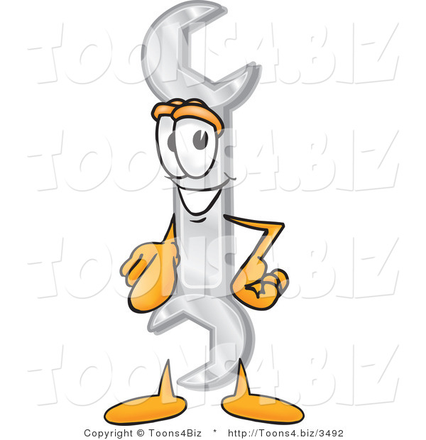 Vector Illustration of a Cartoon Wrench Mascot Pointing at the Viewer