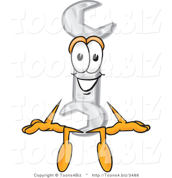 Vector Illustration of a Cartoon Wrench Mascot Sitting