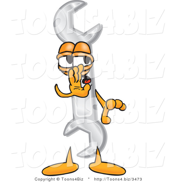 Vector Illustration of a Cartoon Wrench Mascot Whispering and Gossiping
