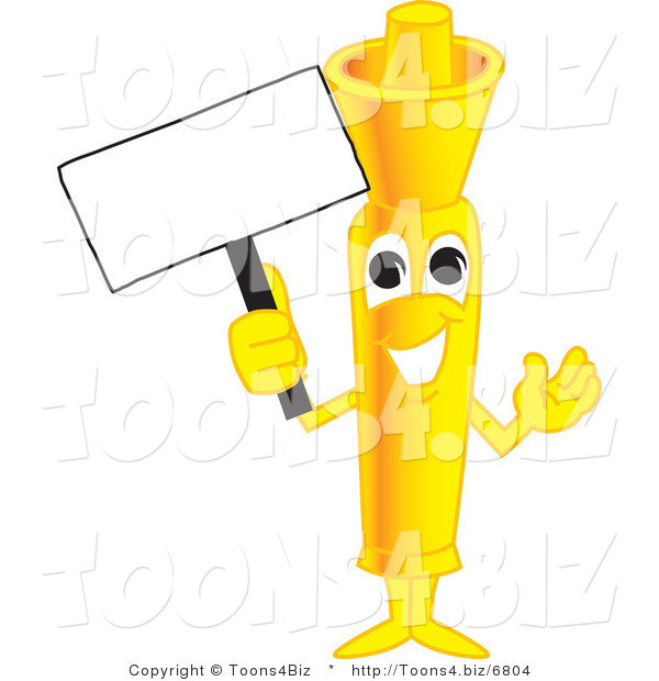 Vector Illustration of a Cartoon Yellow Highlighter Mascot Holding a Blank Sign