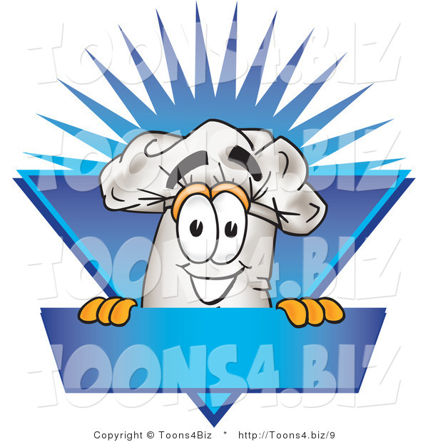 Vector Illustration of a Chef Hat Mascot over a Blank Blue Label