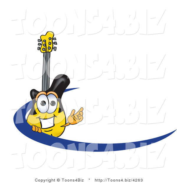Vector Illustration of a Clipart Picture of a Guitar Mascot Logo with a Blue Dash