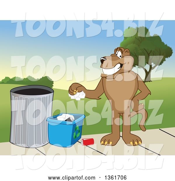 Vector Illustration of a Cougar School Mascot Recycling, Symbolizing Integrity