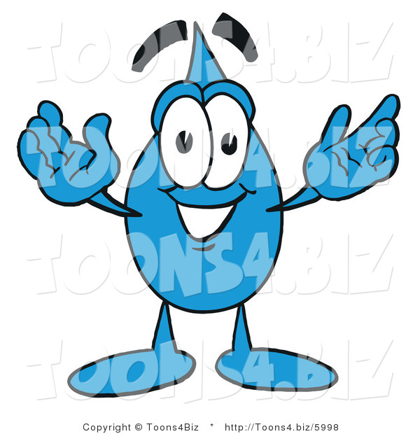 Vector Illustration of a Dark Cartoon Water Drop Mascot with Welcoming Open Arms