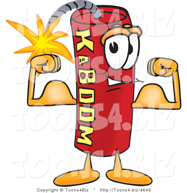 Vector Illustration of a Dynamite Stick Mascot Flexing His Arm Muscles