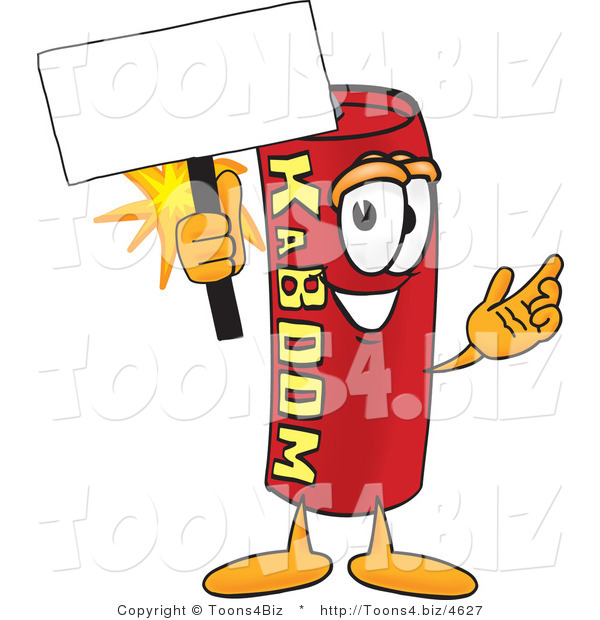 Vector Illustration of a Dynamite Stick Mascot Holding a Blank Sign