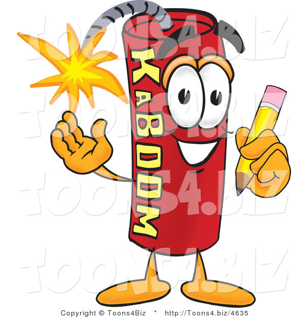 Vector Illustration of a Dynamite Stick Mascot Holding a Pencil