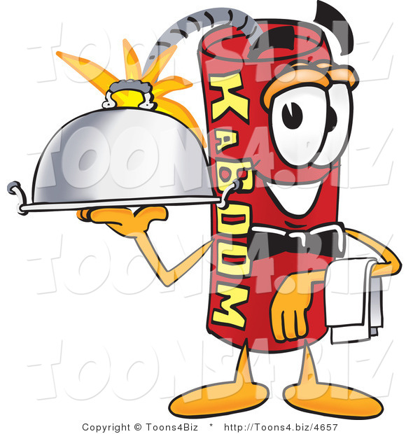 Vector Illustration of a Dynamite Stick Mascot Holding a Serving Platter