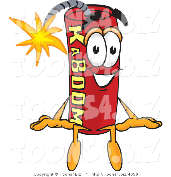 Vector Illustration of a Dynamite Stick Mascot Sitting