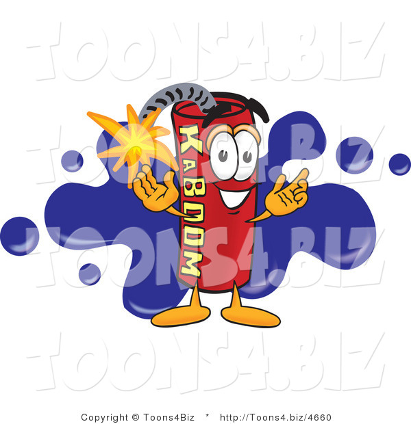 Vector Illustration of a Dynamite Stick Mascot with a Blue Paint Splatter