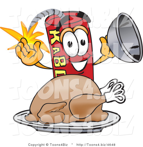 Vector Illustration of a Dynamite Stick Mascot with a Thanksgiving Turkey on a Platter