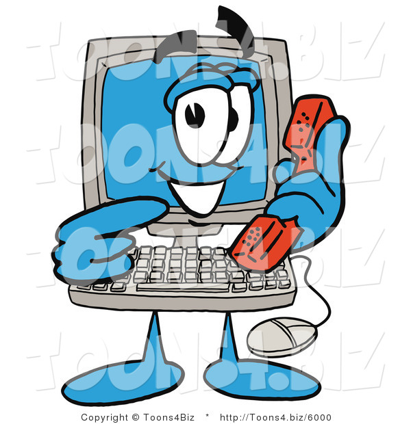 Vector Illustration of a Friendly Computer Guy Pointing to a Red Phone