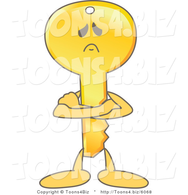 Vector Illustration of a Gold Cartoon Key Mascot Pouting
