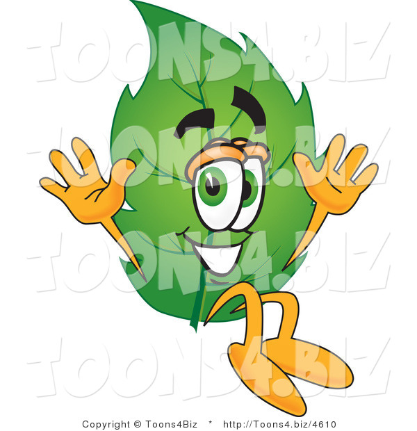 Vector Illustration of a Green Leaf Mascot Jumping