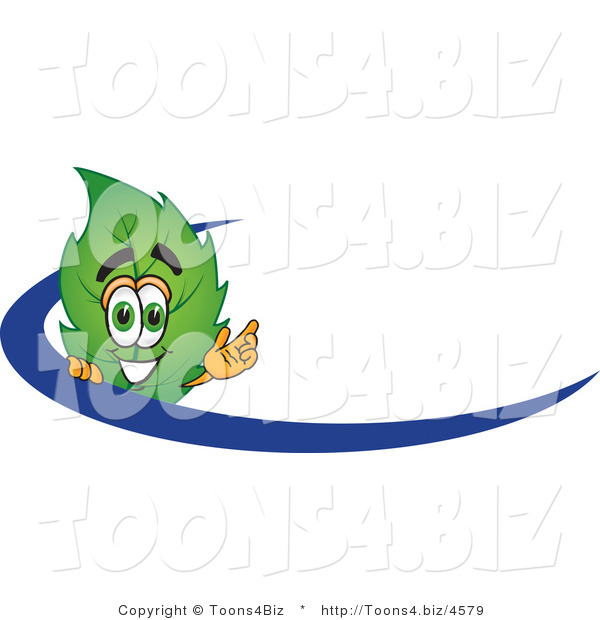 Vector Illustration of a Green Leaf Mascot Logo with a Blue Dash