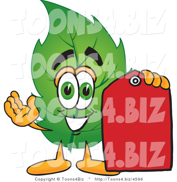 Vector Illustration of a Green Leaf Mascot Red Clearance Sales Price Tag