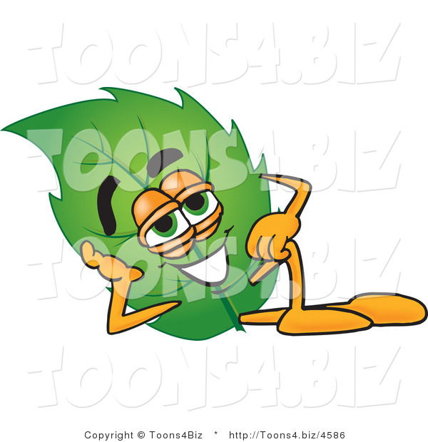 Vector Illustration of a Green Leaf Mascot Resting His Head on His Hand