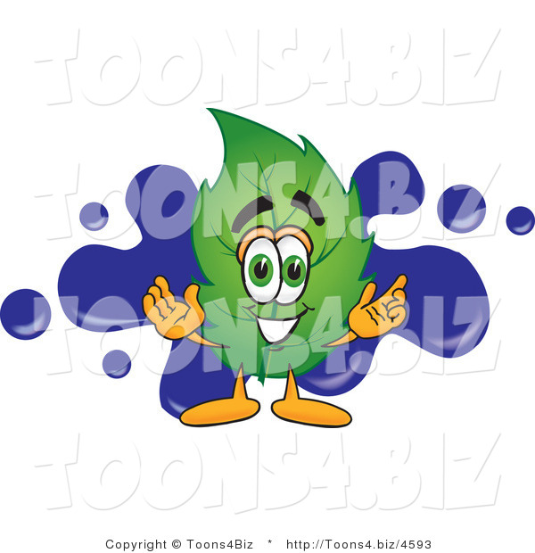 Vector Illustration of a Green Leaf Mascot with a Blue Paint Splatter