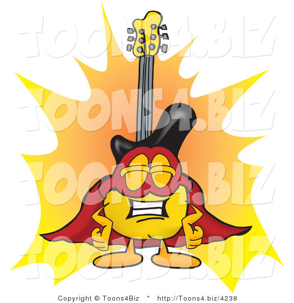 Vector Illustration of a Guitar Mascot Dressed As a Super Hero