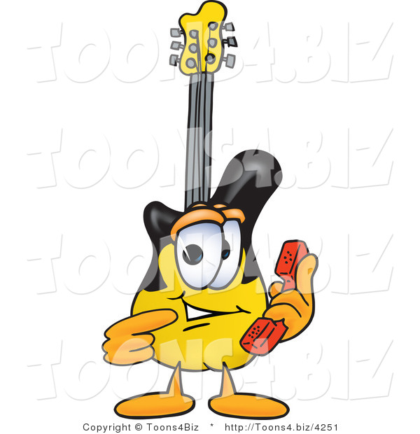 Vector Illustration of a Guitar Mascot Holding a Telephone