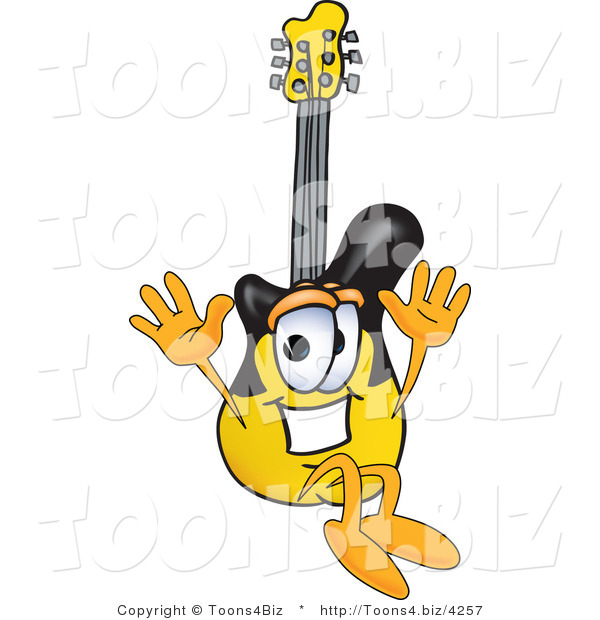 Vector Illustration of a Guitar Mascot Jumping