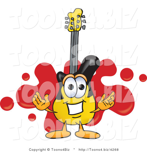 Vector Illustration of a Guitar Mascot Logo with a Red Paint Splatter