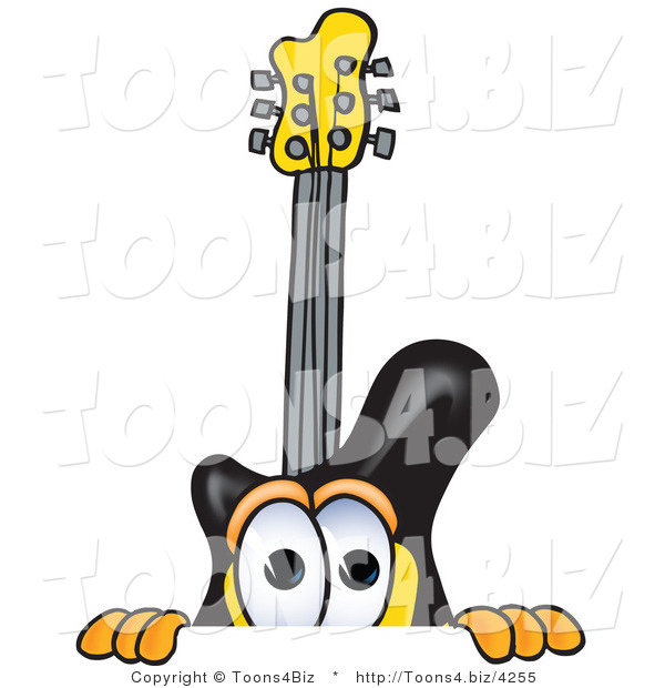 Vector Illustration of a Guitar Mascot Peeking over a Surface