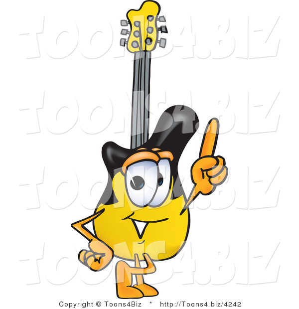 Vector Illustration of a Guitar Mascot Pointing Upwards